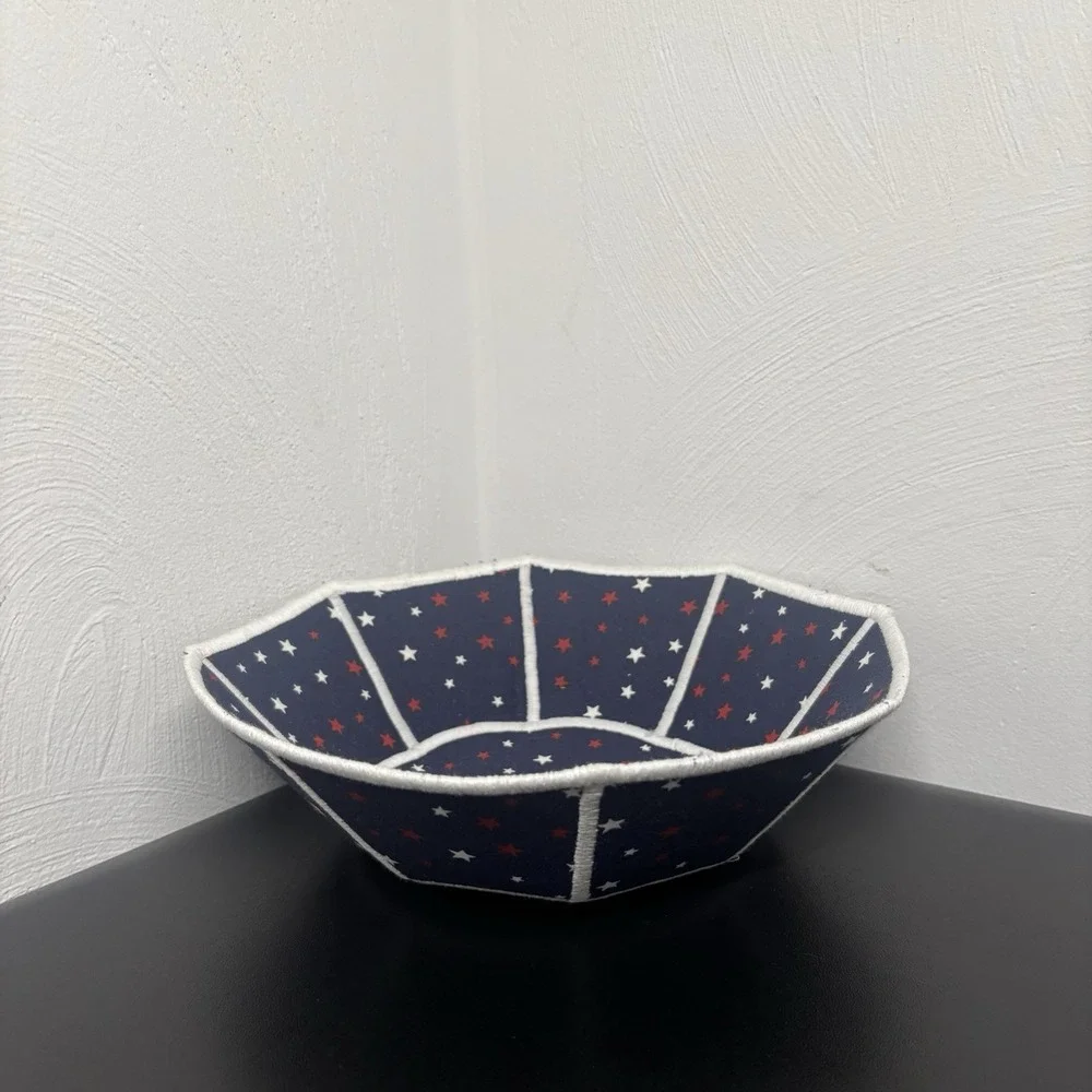 Microwave Bowl Cozy Fabric Set of 2 Christmas Winter Themed Stars Red White Blue